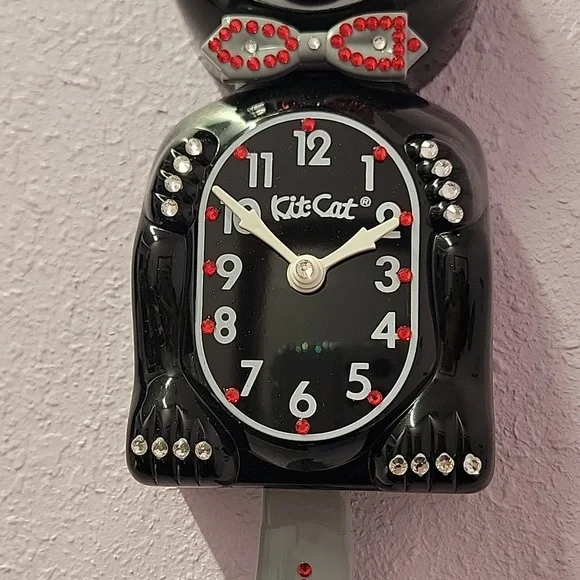 Jeweled Black Kit-Cat Klock clock SUPER RARE Gray bow tie & tail